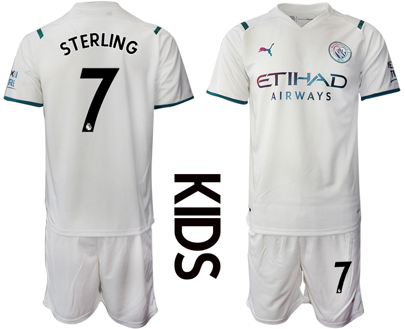 Youth 2021-2022 Club Manchester City away white #7 Soccer Jersey
